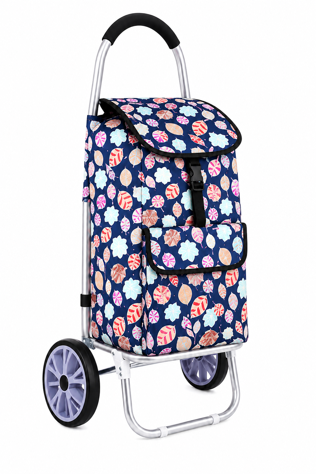 6965 BLUE LEAF 2 Wheel Shopping Trolley, Front & Side Pock